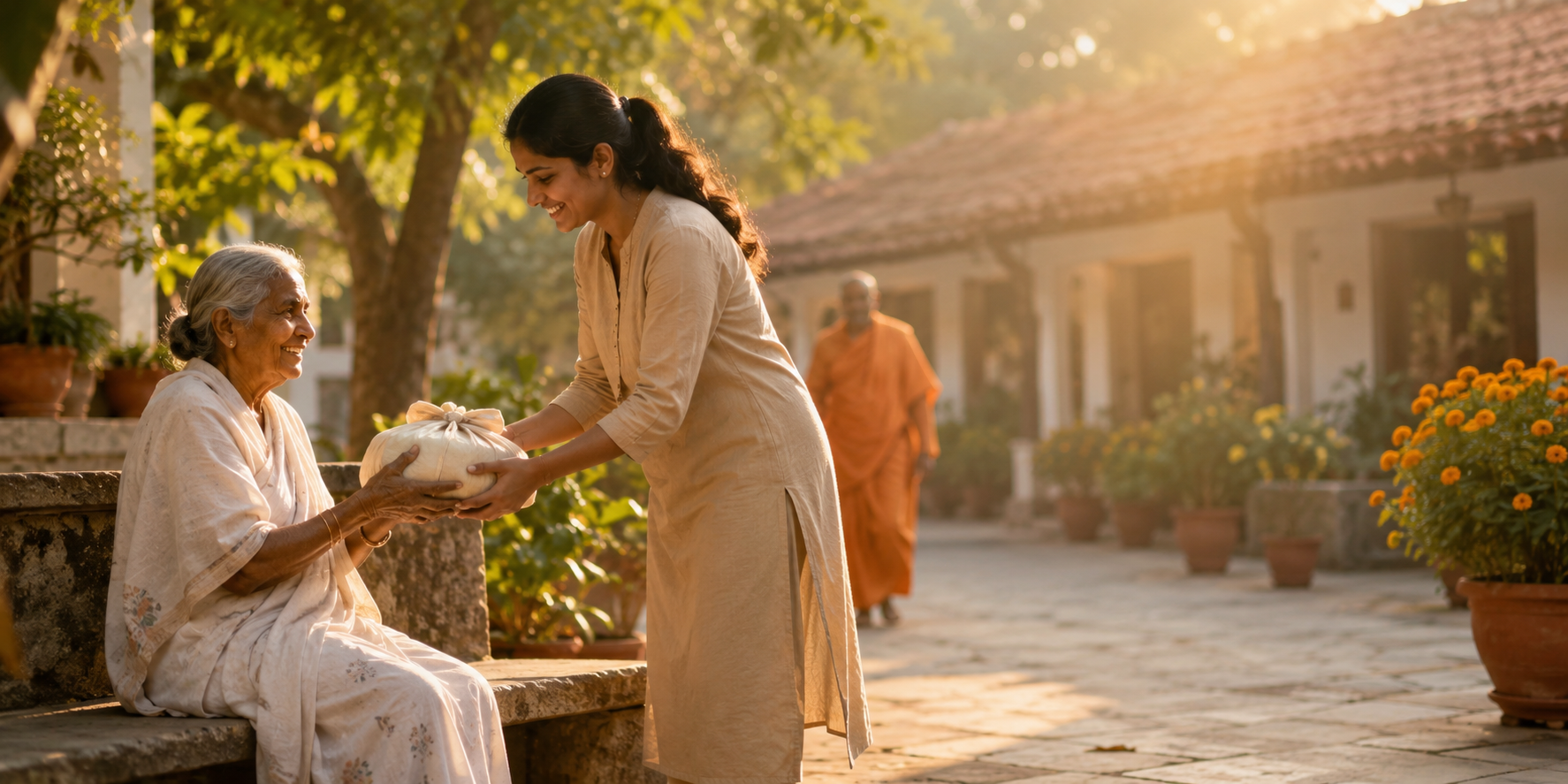 A volunteer offering care to an elderly resident